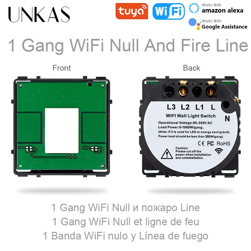 Unkas Diy Bijpassende Modules 1 2 3 4 Gang Wifi Touch Aan/Uit Schakelaar Alleen Functietoetsen Gratis Combinatie voor Muur 157Mm Outlet: 1G Wifi Null Fire