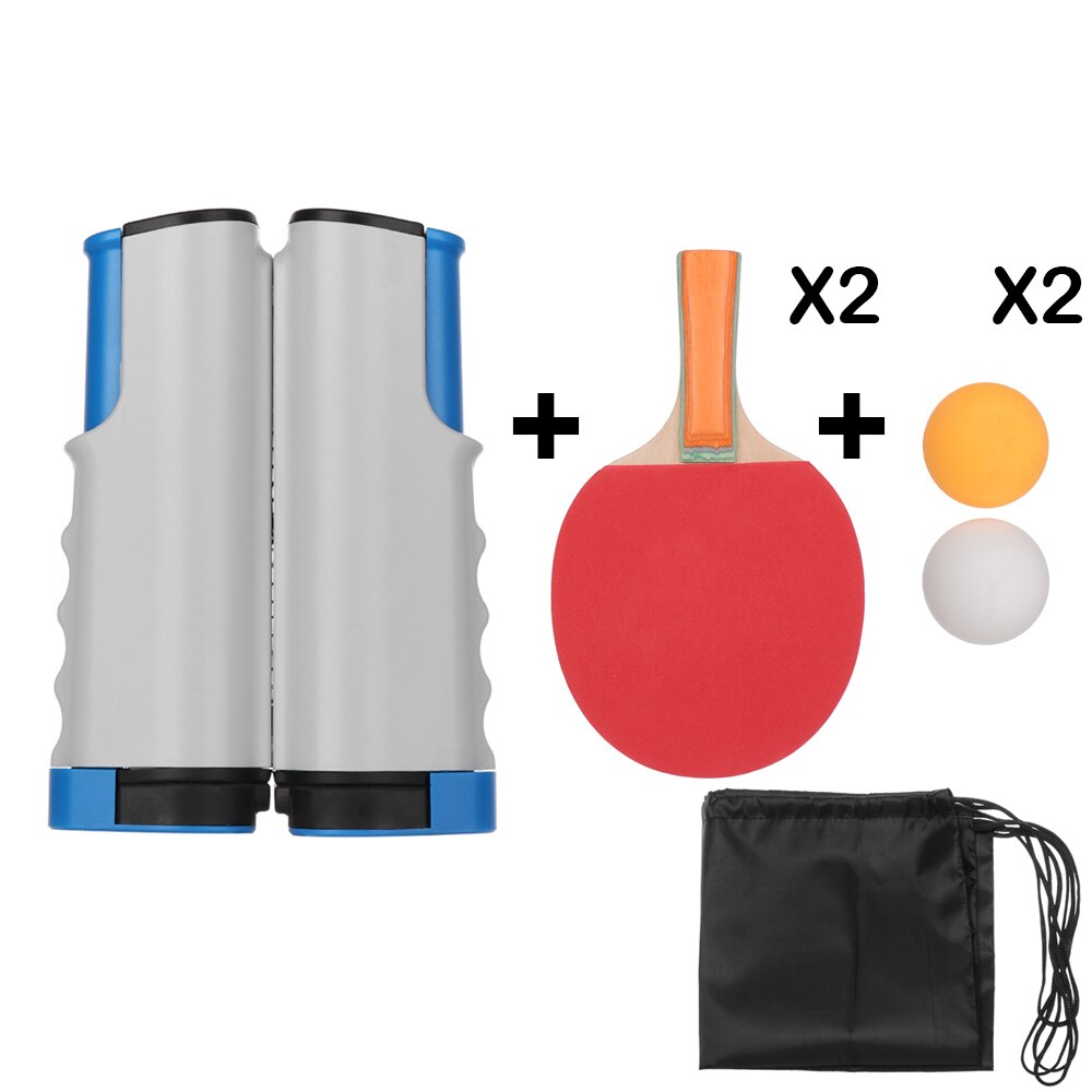 Portable Table Tennis Net and Post Sets with Extendable Mini Posts Bats Balls Ping Pong Paddle Set Training Accessories: B-gray blue