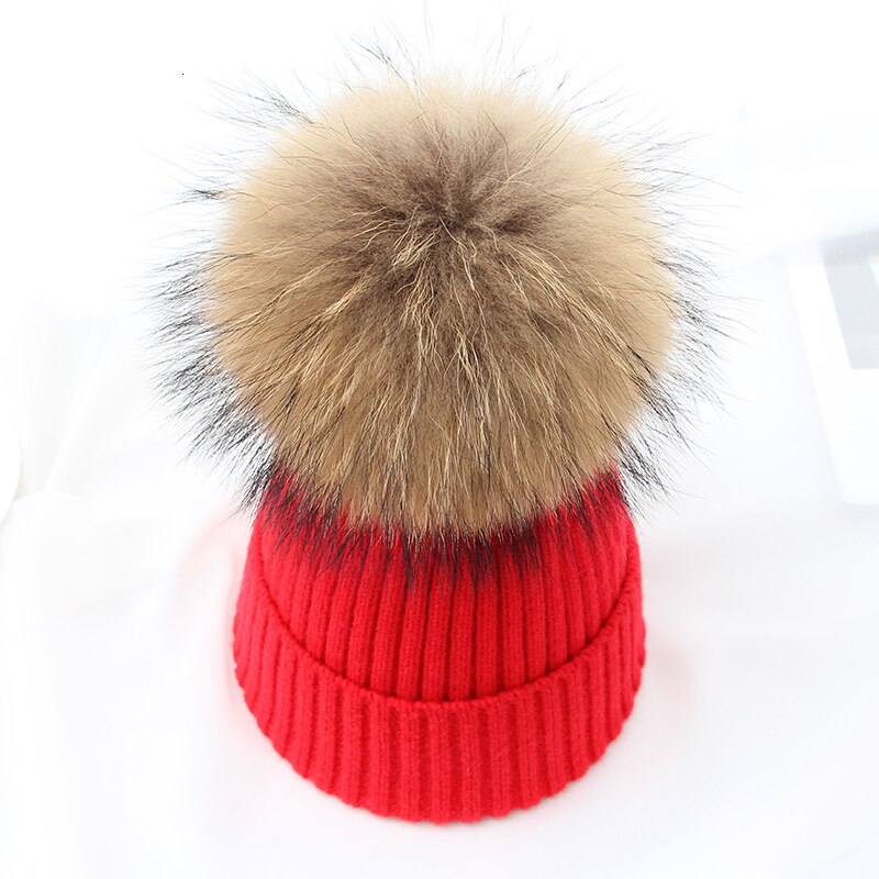 Vinter brand kvindelig pels pom poms hat vinter hat til kvinder piger hat strikkede beanies cap hat tyk kvinder uld skullies beanies: Kardinal