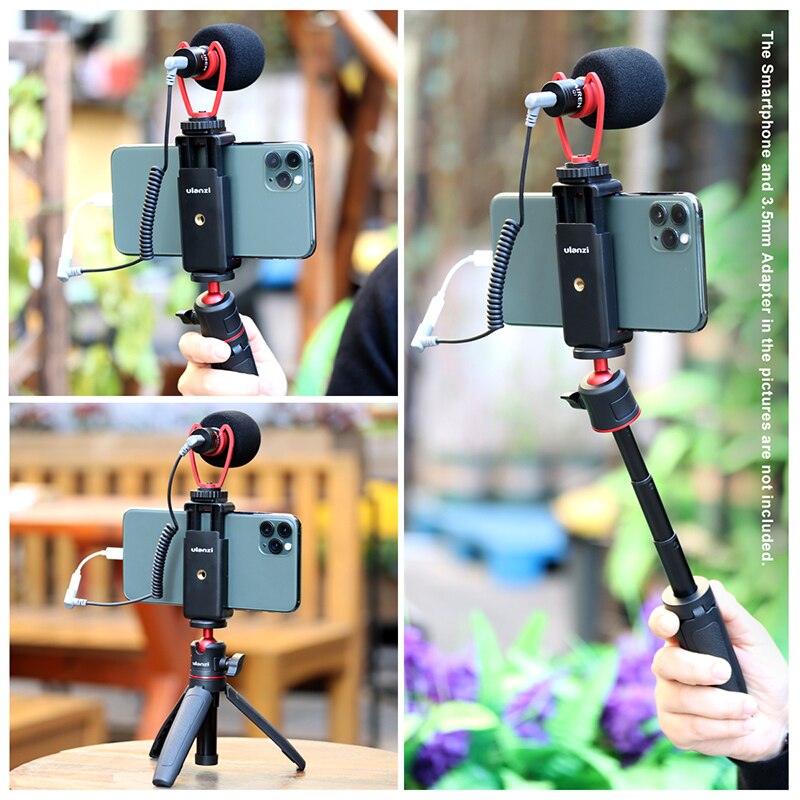 Ulanzi vlog oppsett kondensator videomikrofon sairen vlogging mic med ulanzi stativfeste ulanzi  vl49 lys til iphone huawei