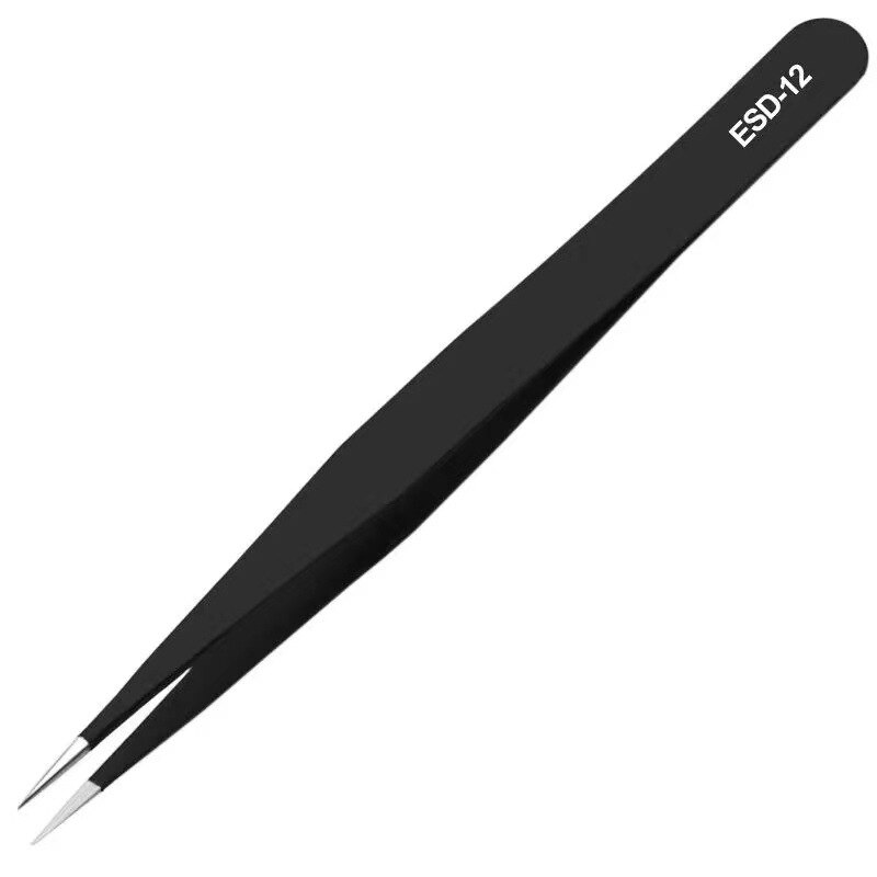 Pinzas negras rectas y curvadas de acero inoxidable para decoración de uñas, 2 piezas, para pegatinas 3D, pinzas para diamantes de imitación, herramienta de manicura, cuentas de lentejuelas