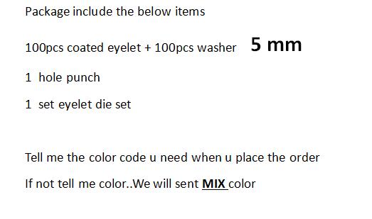 Eyelet Punch Die Tool set + 100set coated Metal eyelet rivet DIY Scrapbooking sewing garment paper label Grommet Eyelets: 5mm