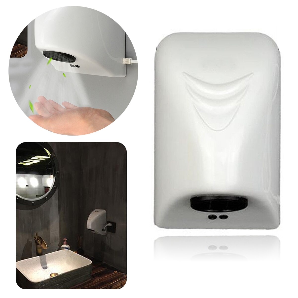 Hand Dryer Wall Mounted Electric Automatic Fast Warm Air Drier Toilet White