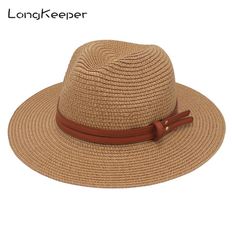 Chapeau d'été en paille pour femmes et hommes, à large bord, solide, Panama, pour la plage, décontracté, fait à la main, Protection UV