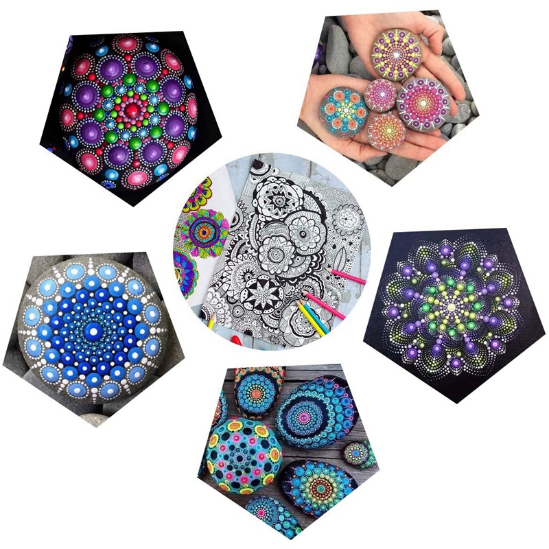 Mandala prikværktøjssæt inkluderer penprikkeværktøj mandala kugle malingsbakke til maling af sten, farvelægning, tegning 18 stk