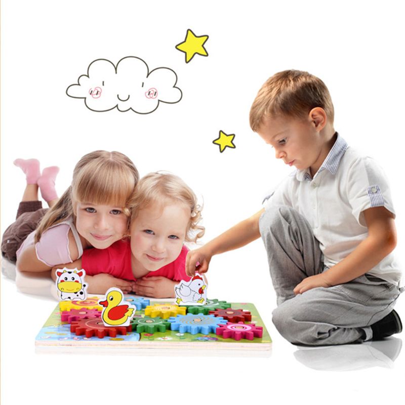 Houten Dier Gear Spel Combinatie Roterende Gearwheel Kinderen Educatief Speelgoed hand-oog Interactie Kids Fun Puzzel Speelgoed