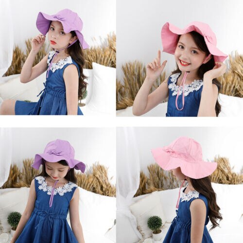 Toddler Kids Baby Girl Sun Hat Brim Summer Bucket Beach Headwear Cap 5 Colors AU