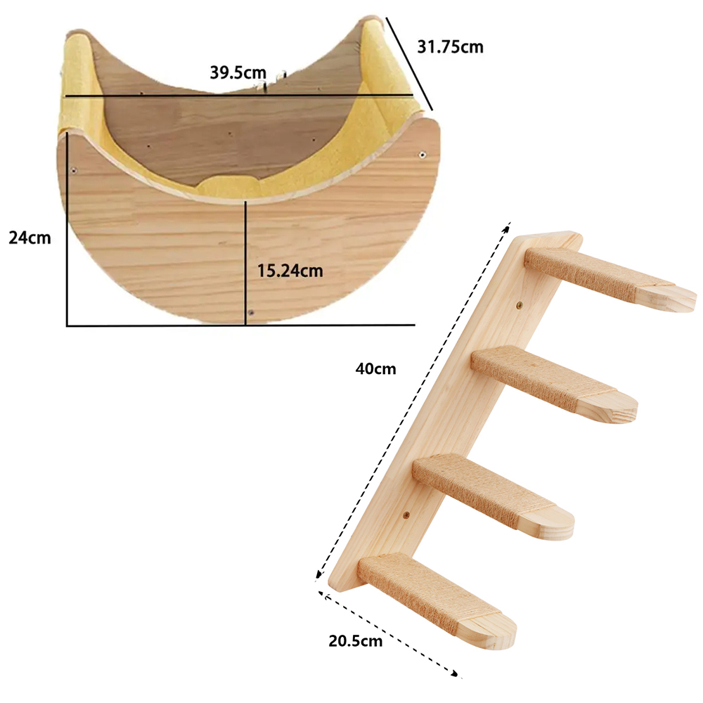 Wandgemonteerde Krabpaal Houten Planken Krabpalen Klimmen Kat Zitstokken Hangmat met Stappen en Ladder Houten Huisdier Meubels: Paars