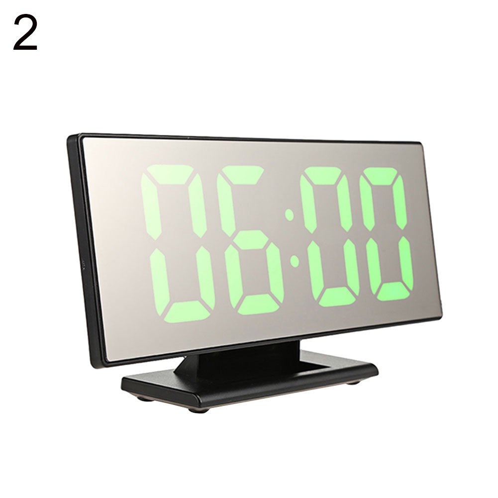 Alarm Clock Digital Big LED Screen Mirror Mute Time Display Alarm Clock Desk Table Timepiece Multifunctional Makeup Mirror Watch: Black Green