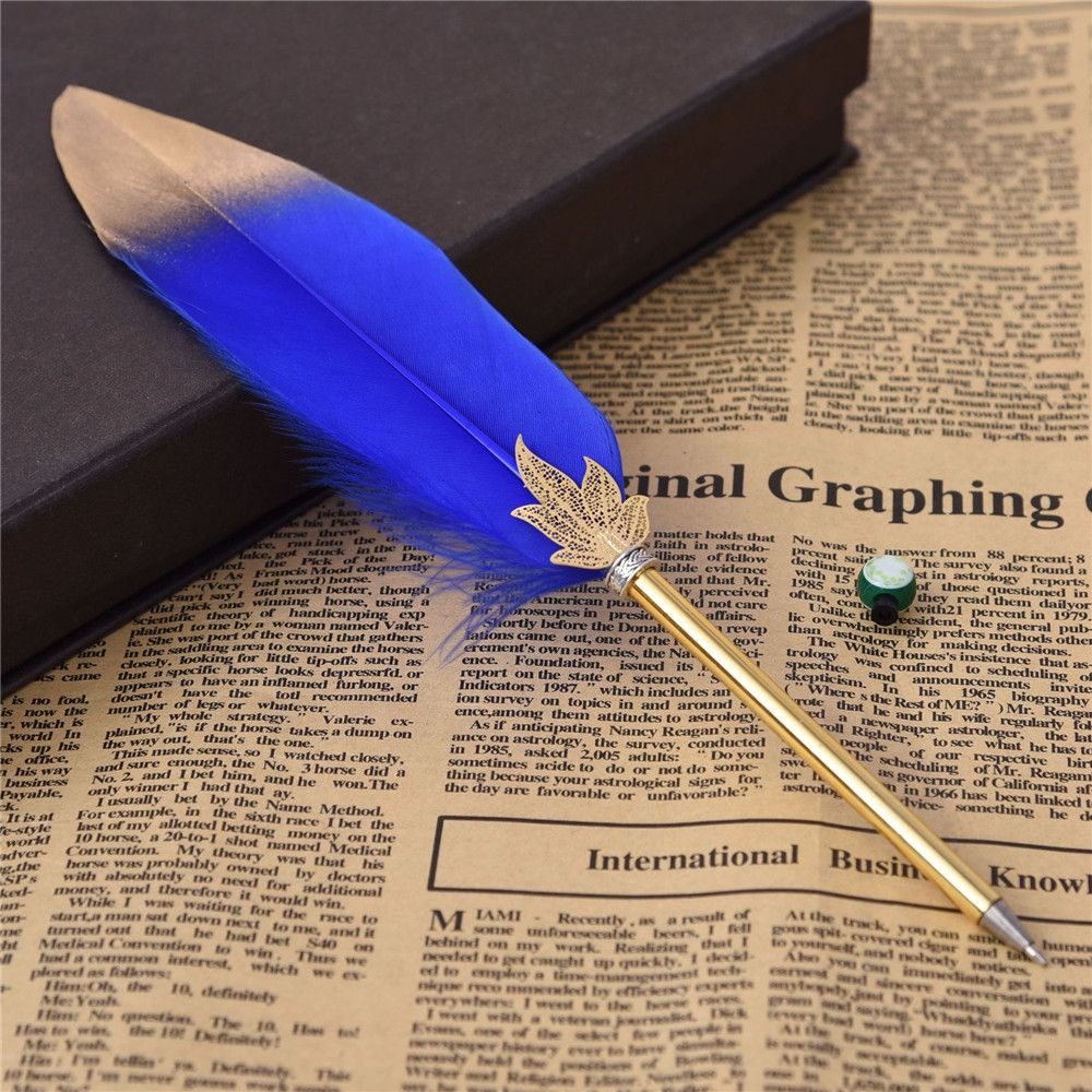 1 Pc Gouden Veer Balpen Kawaii Student Schrijven Pen Creatieve Elegante Bruiloft Handtekening Pen Verjaardag Kerstcadeaus: Blauw