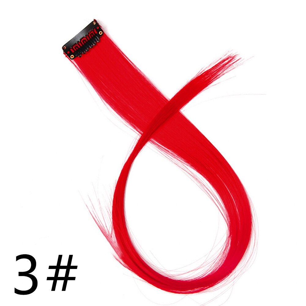 Long 20"Inches Synthetic Single Clip Hair Extensions Rainbow Colors Straight Hairpiece for Women 10PCS/pack: red