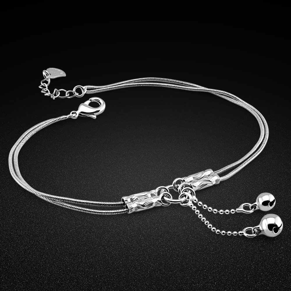 Minimalistische Vrouwen 925 Zilveren Enkelbandje Zomer Mode Originele Zilveren Enkel Sieraden Bell Zilveren Ketting Voor Meisjes