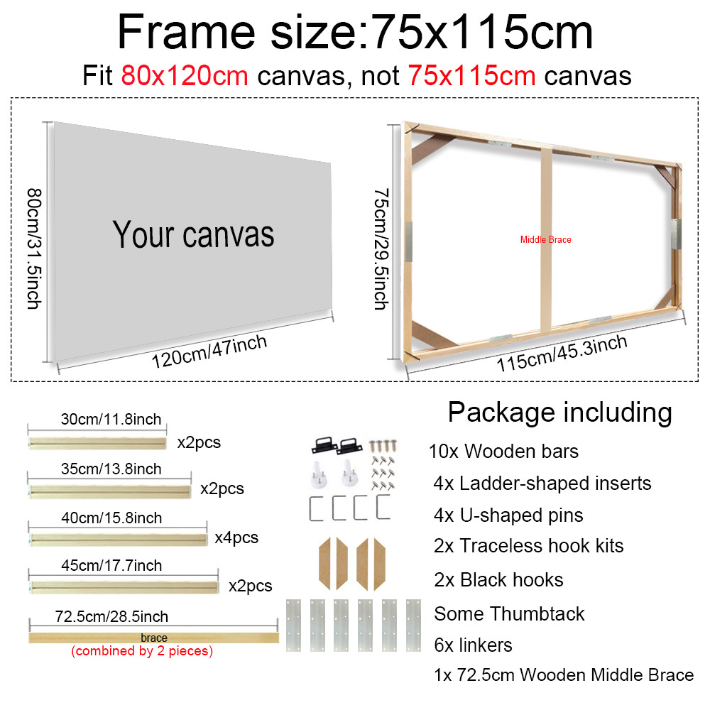 30x40 40x50 60x90cm Leinwand rahmen Holzrahmen Holz Foto Ölgemälde Leinwand Diamant Mal rahmen Leinwand Holzwand rahmen: dunkel Grau