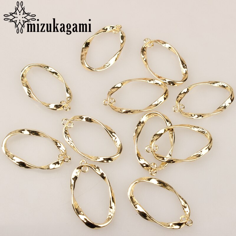 38*22MM 6pcs/lot Zinc Alloy Gold Geometry Distorted Oval Hollow Charms Linker Connectors For DIY Earrings Jewelry Accessories