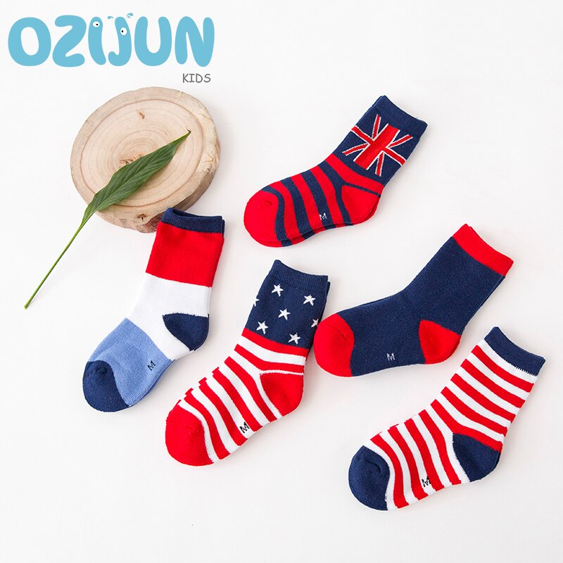2019 novo inverno crianças meias bandeira meias 5 pares/lote quente terry meias grossas para 2-3/3-5/5-8 anos