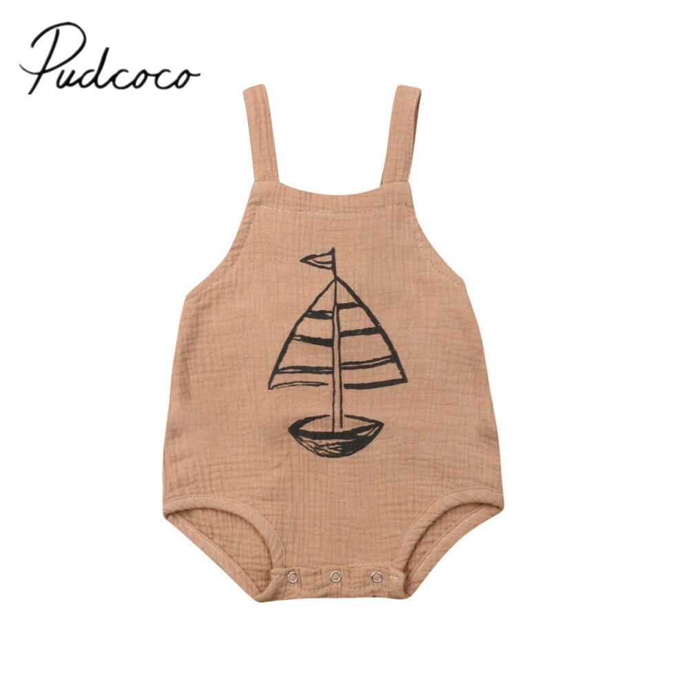 Baby Summer Clothing Newborn Baby Girl Boy Ship Print Bodysuit Sleeveless Pattern Jumpsuit Outfit Olaysuits Sunsuit Clothes