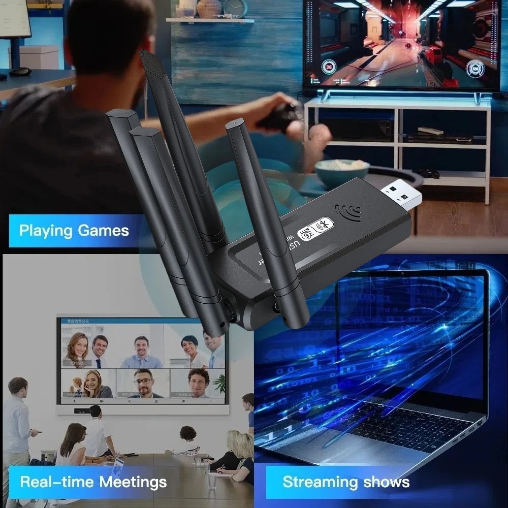 1300 Mbit/s WiFi-USB-Adapter WiFi6 Bluetooth 5.4 Dualband-Netzwerkkarte 2,4 G + 5,8 GHz 4 Antennen USB-Funkempfänger für PC/Laptop