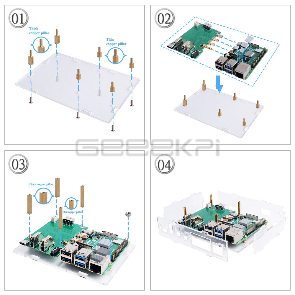 GeeekPi Nuovo Acrilico lampone pi impostato-superiore scatola kit con 4010 blu ah CONDOTTO LA luce ventilatore e tutti di calore in alluminio dissipatore di calore per lampone pi 4B