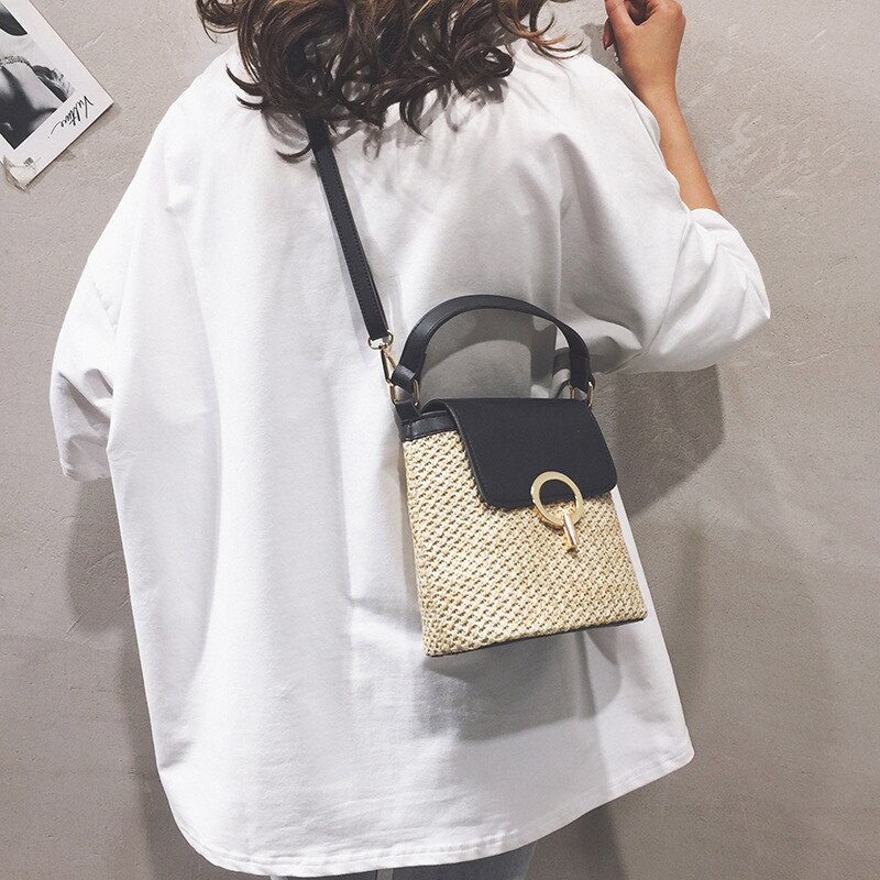 Vrouwen Kleine Stro Emmer Tassen, Dames Zomer Crossbody Tassen, Reistassen & Tassen, vrouwelijke Schoudertas
