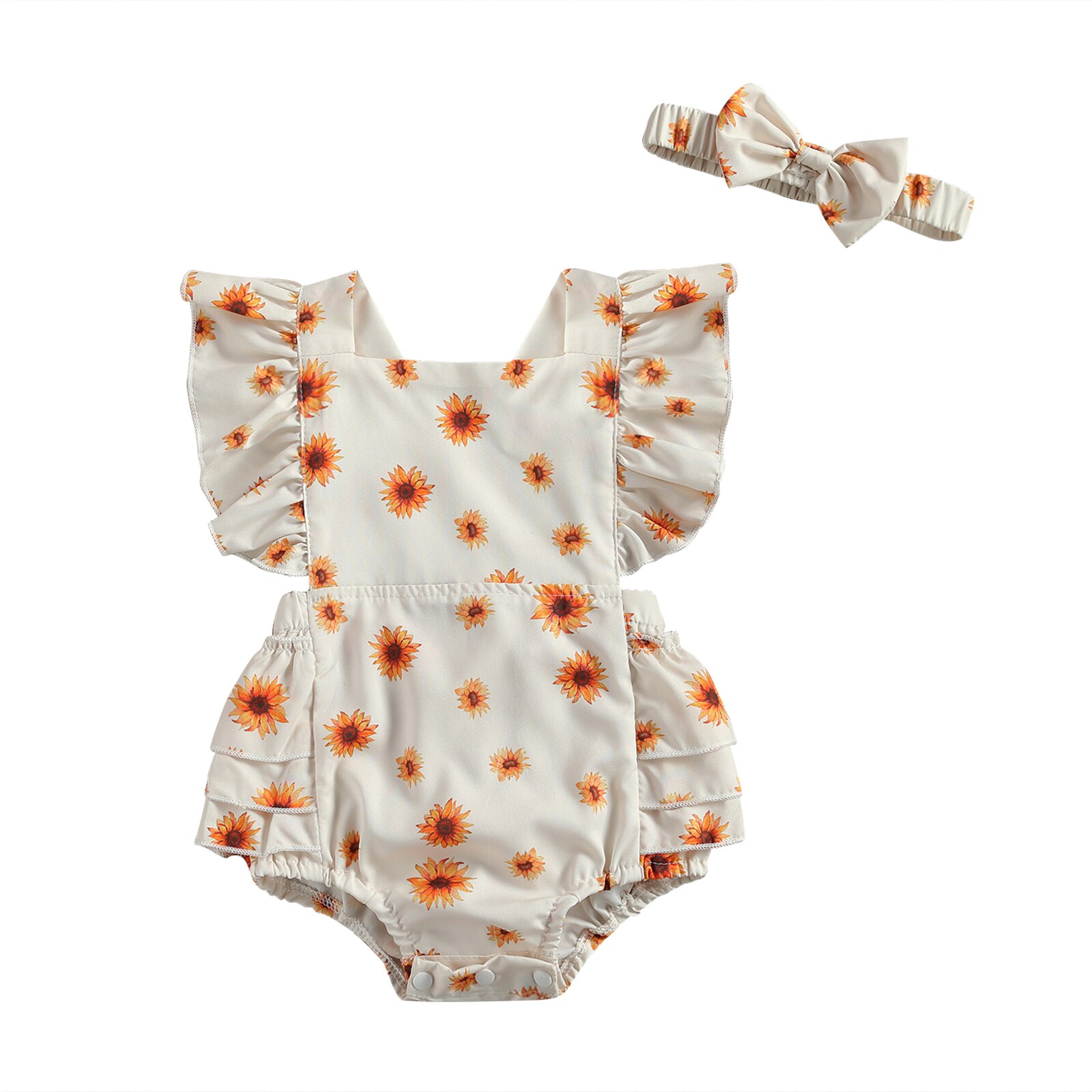 Summer Clothes Newborn Baby Girls Boys Leopard/Floral Rompers Headband Ruffles Short Sleeve Backless Jumpsuits Outfit 0-24M: A / 24M