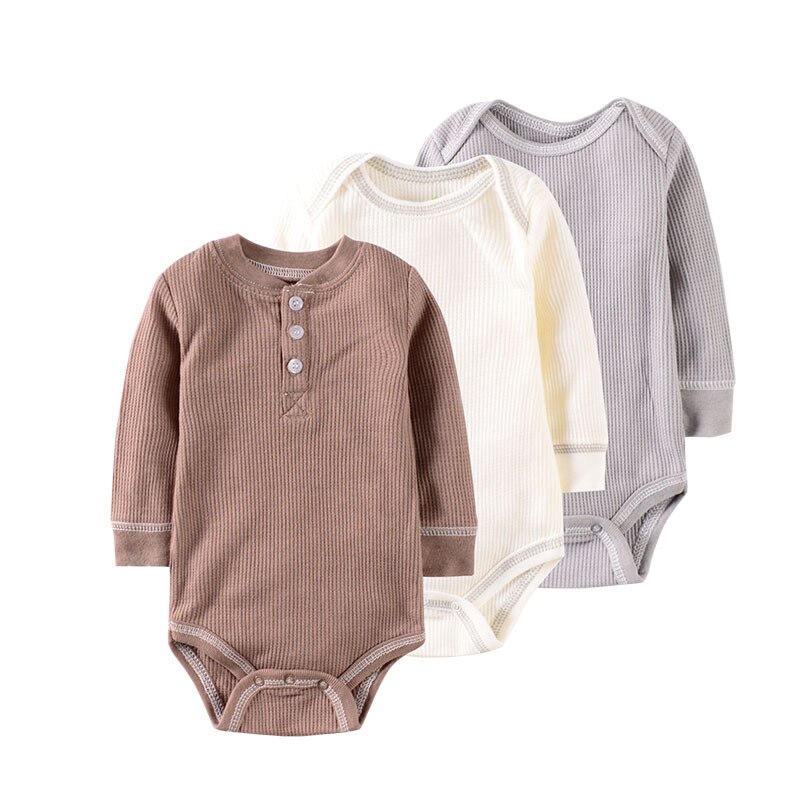 3 Teile/satz Lange Sleeeve Baby Jungen Kleidung Mädchen Kleidung Bodys Baby Mädchen Kleidung 3-9M 100% Baumwolle Waffel roupas de bebe: Kakifarbig / 6m