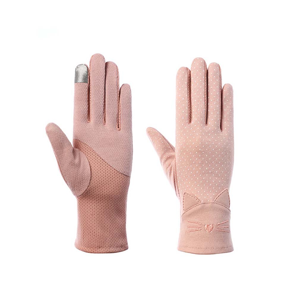 Mode Vrouwen Handschoenen Dames Zon Protec Handschoenen Dunne Zomer Rijden Elastische Katoen Ademend Rijden Handschoenen Leuke Kat Dot Mitten: orange-Middle