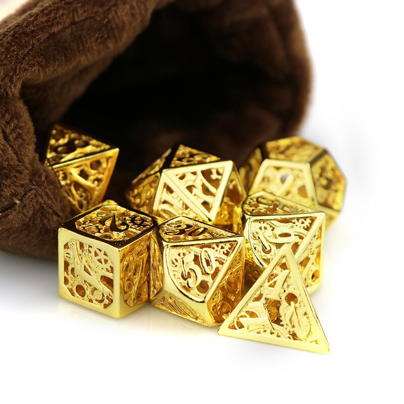 metal dnd dice set Hollow out dice set mechanical dungeon and dragon rpg d&d Bronz polyhedral dice with bag D20 D12 D10 D8 D6 D4: B003