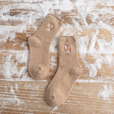 Calcetines con bordado de dibujos animados para mujer, medias de lana gruesas, cálidas, de otoño e invierno