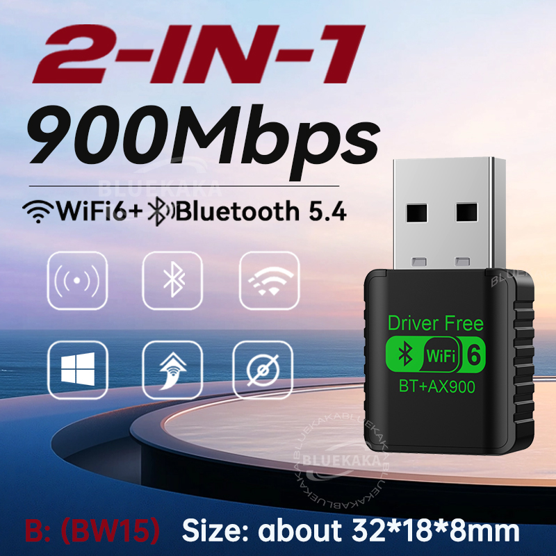 Upgrades Mini USB Wireless Bluetooth 5.4 Transmitter Receiver Adapter WiFi 6 Dongle 900Mbps Dual Band For PC Laptop Win10/11: Silver