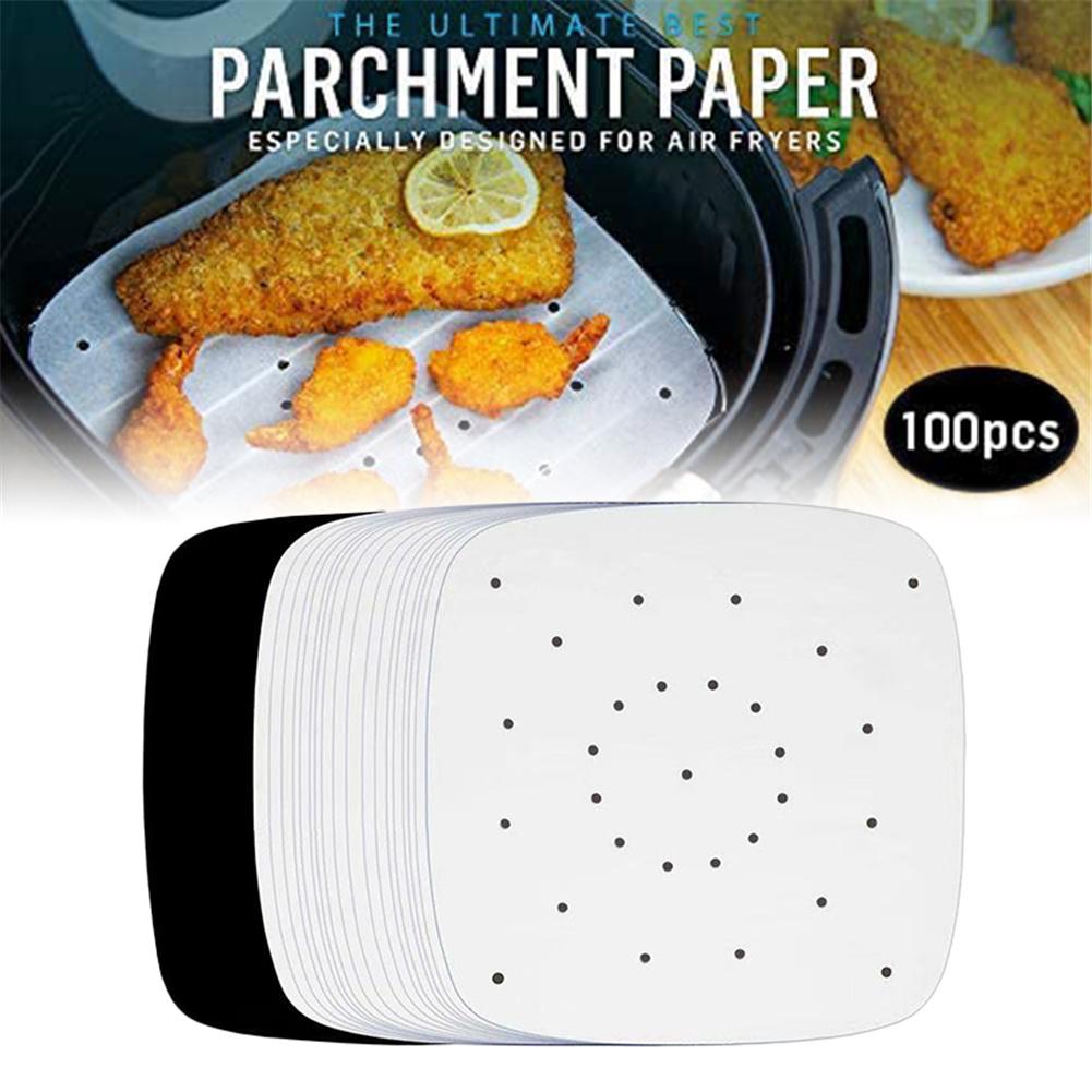 100 Vellen Bakolie Papier Met Gat Lucht Friteuse Vierkante Bakpapier Broodje Cake Papier Schotel Bakken Accessoires Bakken Keuken tool