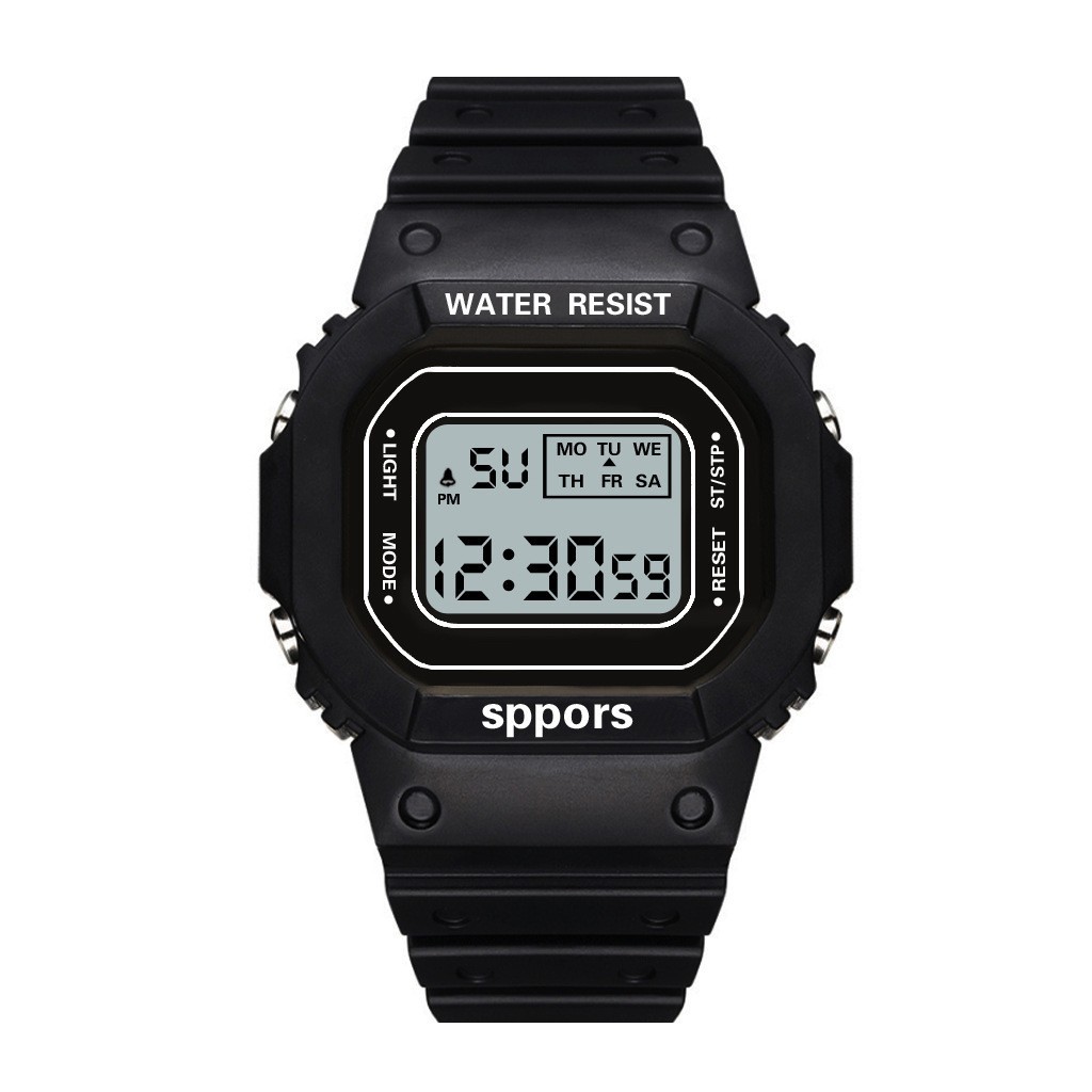 Relojes digitales deportivos a la para hombre, reloj de pulsera LED Simple resistente al agua, reloj electrónico informal de silicona con indicador de fecha y hora: Negro