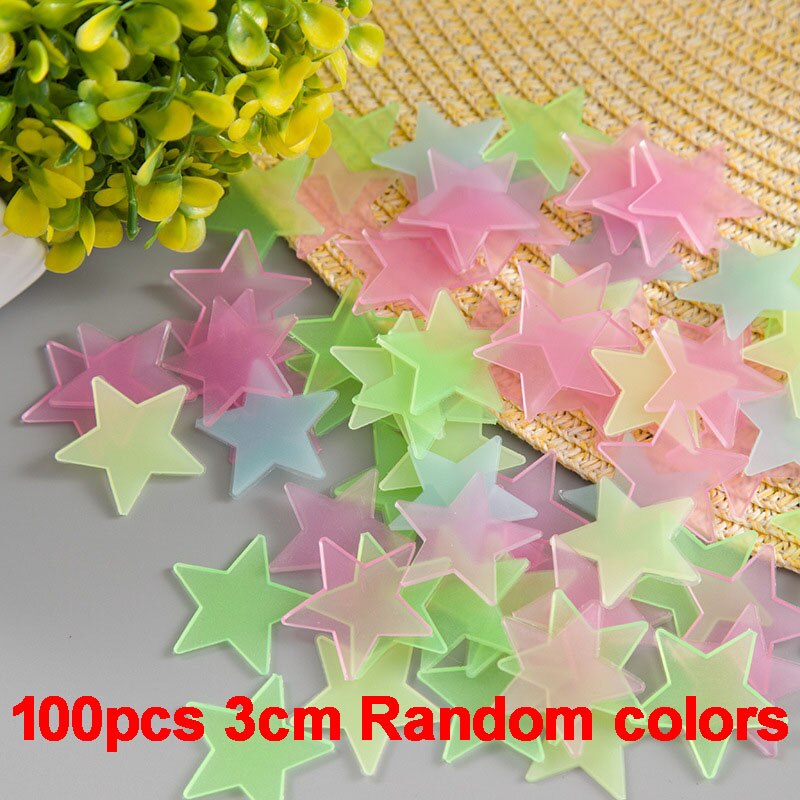 100 stk / taske 3cm lysende stjerne klistermærker soveværelse sofa fluorescerende maleri legetøj pvc klistermærker glød i mørket legetøj til børn: Flerfarvet