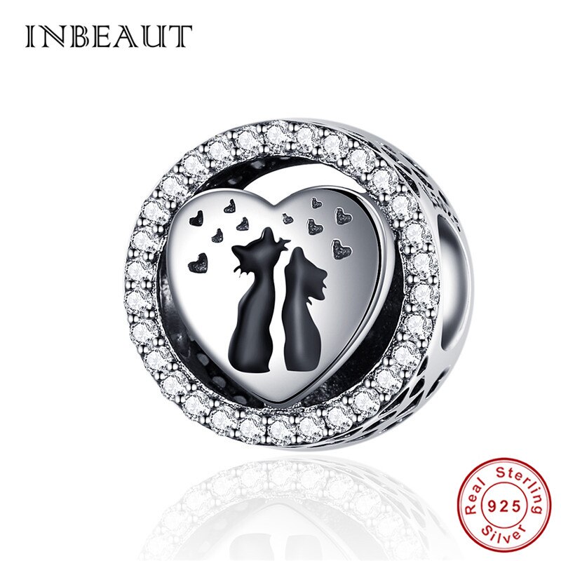 INBEAUT 100% 925 Sterling Silver Cute Heart Naughty Cat Dog Deer Charms fit Brand Bracelet Moon Pet Beads for Jewelry Making: sc1188-3