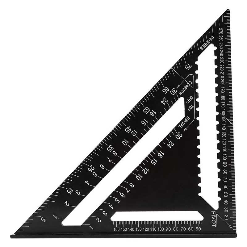 Black Angle Ruler 7/12 inch Metric Aluminum Alloy Triangular Measuring Ruler Woodwork Speed Square Triangle Angle Protractor