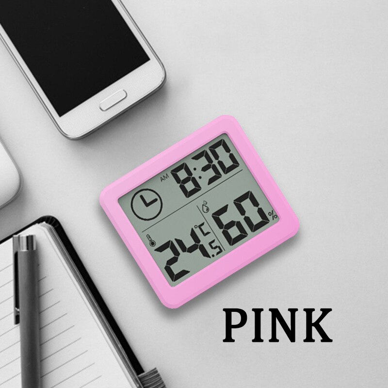 Electronic Desk Clock Ultra-thin Digital Temperature Humidity Table Clock Automatic Monitoring Large LCD Screen Multifunction/: Pink
