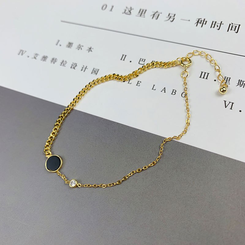Louleur 925 Sterling Zilveren Enkelbanden Ronde Zwarte Zirkoon Mode Verstelbare Enkelbanden Voor Vrouwen Zomer Sieraden Trend 18K Gold