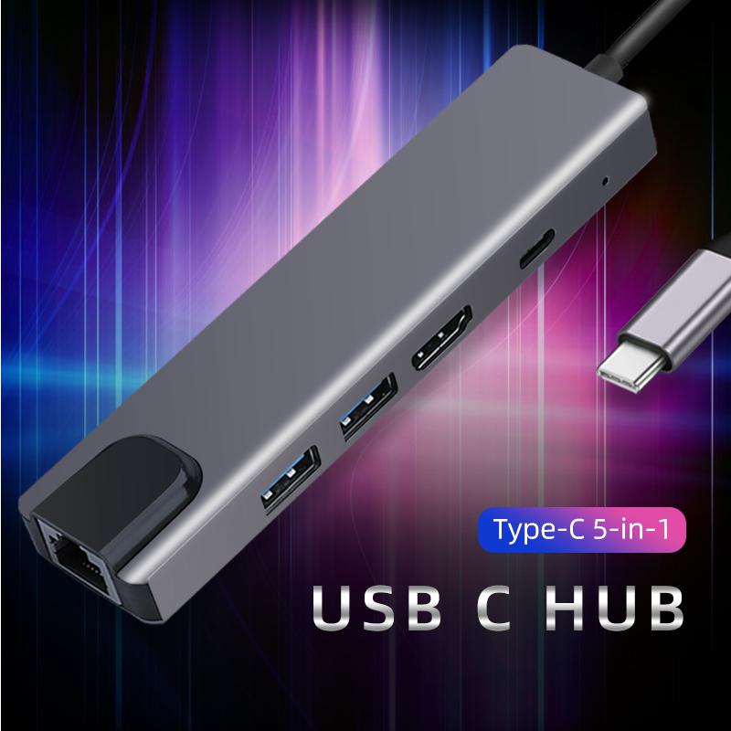 Estación de acoplamiento de concentrador USB tipo c, 5 en 1 a HDMI/USB-C, multifunción, Macbook Pro, portátil, Thunderbolt 3