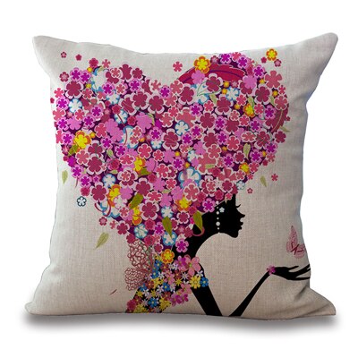 Square 18" Cotton Linen Decorative Cushions Flower Fairy Bike Butterfly Throw Pillows Sofa Home Decor No Inner: 5