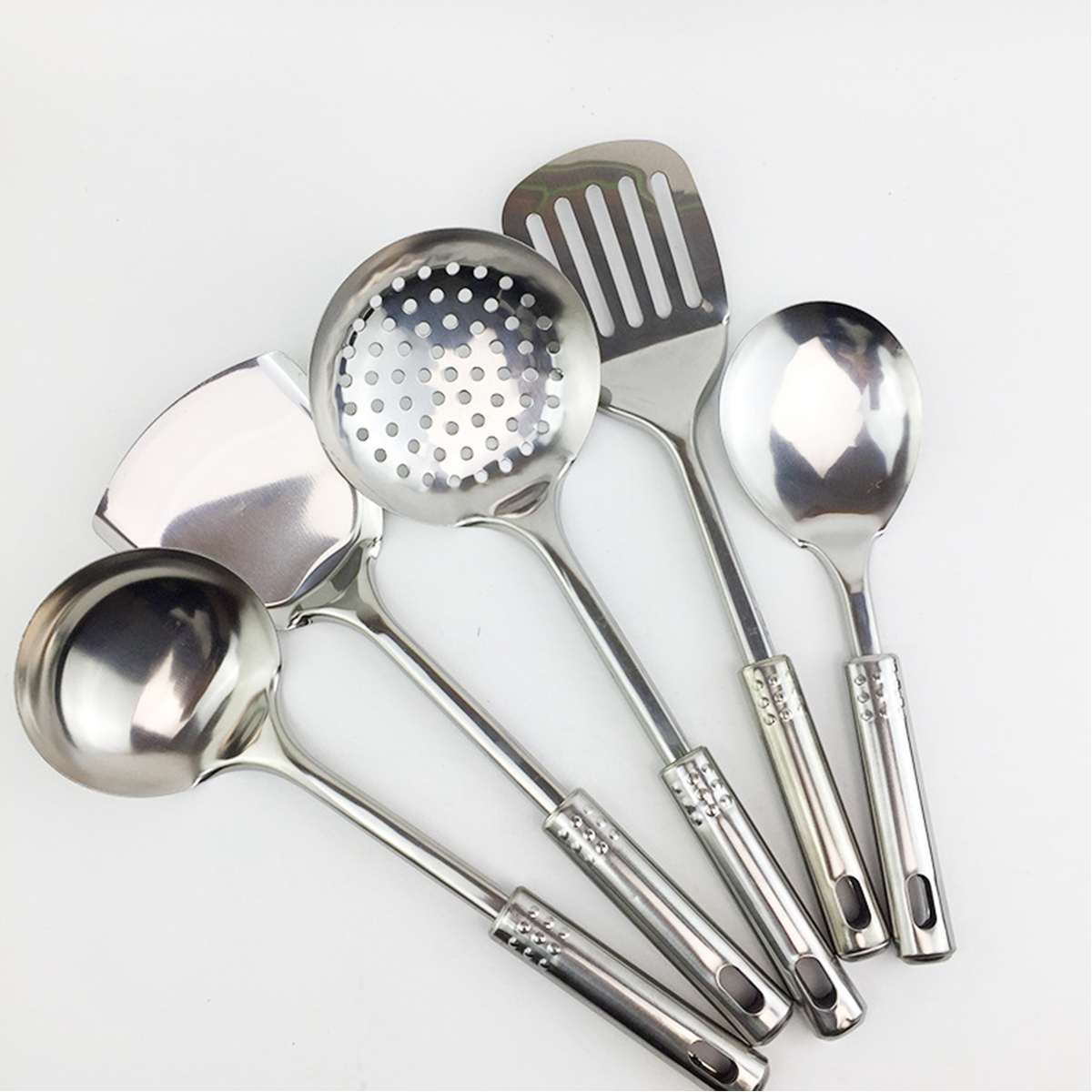 Kitchen 304 Stainless Steel Sink Supporting Upscale Kitchenware 7-piece Tool Set Rice Spoon Skimmer Flat Spatula Meat Fork Kit