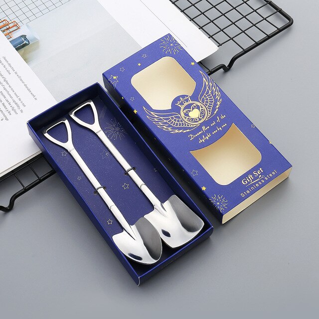 Stainless Steel Long Handle Ice Cream Dessert Spoon Sets Mixing Stiring Spoons Watermelon Shovels For Home Party Bar Supplies: gift box package