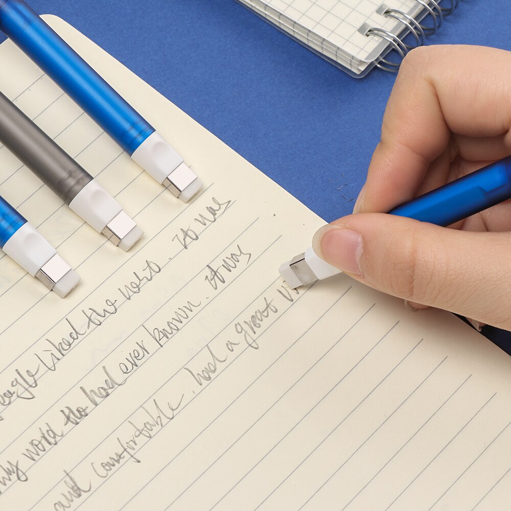 Goma de borrar para dibujo, juego de gomas de borrar con forma de lápiz blanca y azul de goma, reposición automática, gomas telescópicas, papelería, de aprendizaje