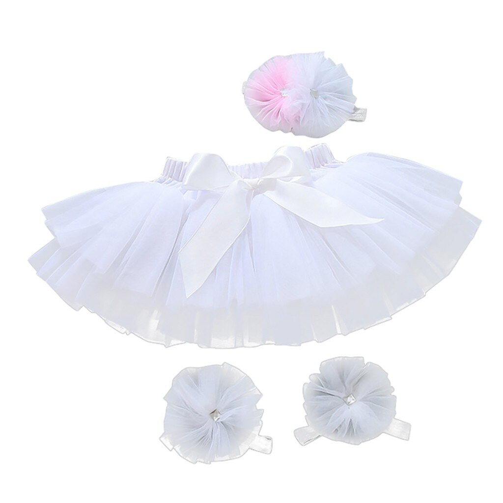 Jupe Tutu pour enfants en bas âge # p4 | Bande de cheveux en maille, avec nœud papillon, sangle de pieds, pour enfants, fête, danse princesse, Ballet: WHITE / 3T