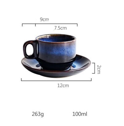 Antowall mørkeblå serie keramisk kaffekop og underkop sæt morgenmad kop eftermiddagste kop simpel retro bordservice: 100ml