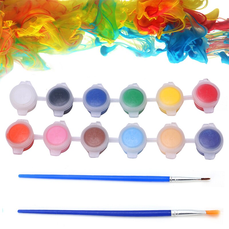 12 Colors 2 Paint Brushes Paints Set Oil Painting Hand Wall Painting