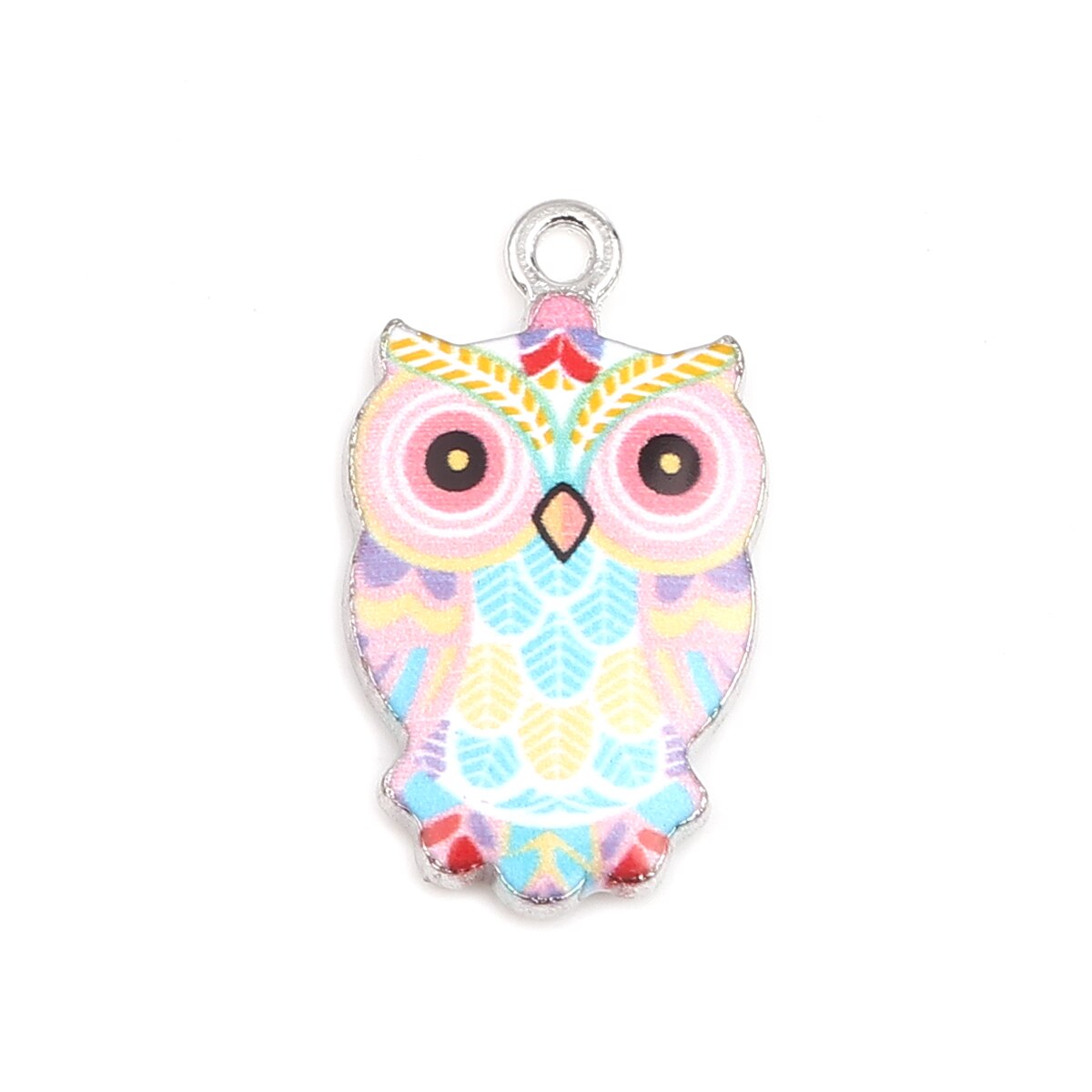 Doreenperles fabrication de bijoux pendentif en alliage Halloween breloques hibou Animal multicolore émail bricolage résultats 23mm x 13mm, 10 pièces