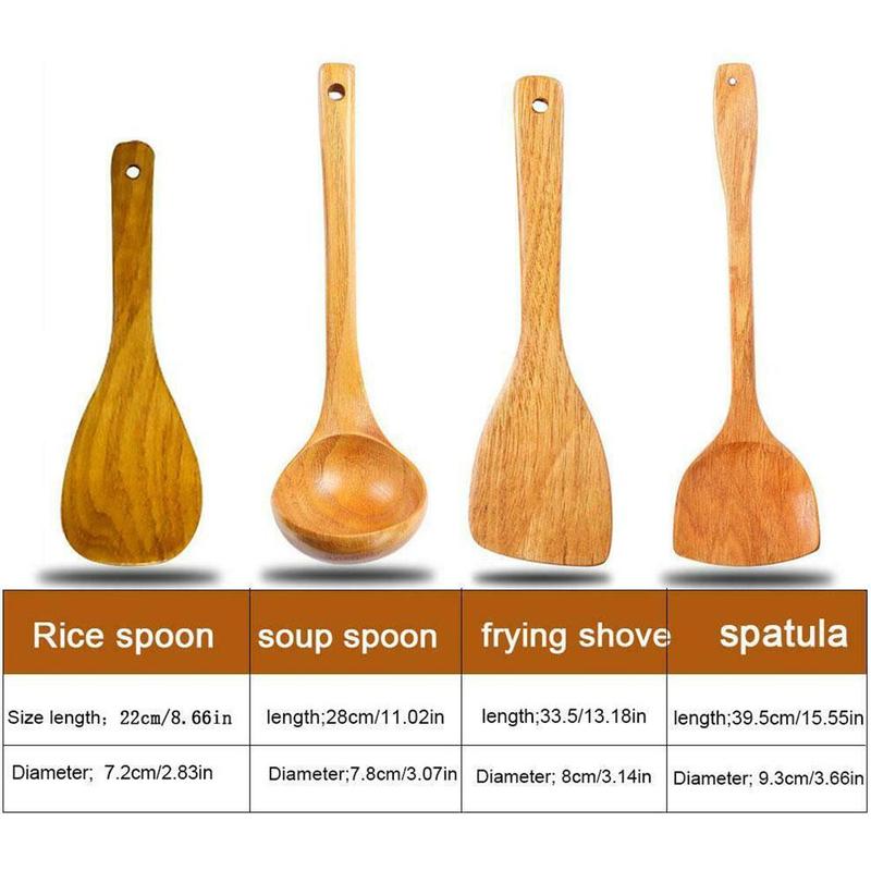 4 stuks houten scheplepel antiaanbak hout lange ri... – Vicedeal