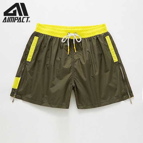 Pantalones cortos atléticos de playa para hombre, bañadores de Surf de 4 pulgadas, forro de malla de secado rápido, ropa deportiva con cordón: Gray Blackish Green / L