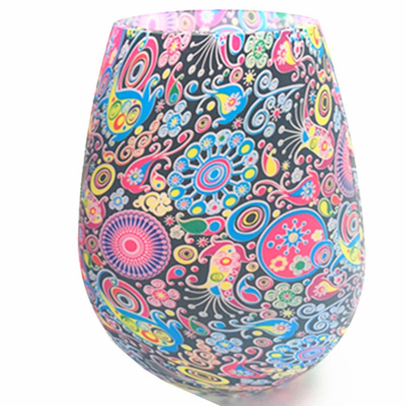 Unbreakable Silicone Wine Glasses BPA-Free Portable Printed Outdoor Wine Cups For Travel Picnic Pool Boat Camping Drink Cup: 02