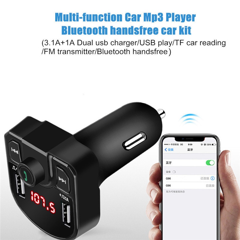Handsfree Bluetooth Car Kit Wireless FM Transmitter car charger LCD MP3 Player USB Charger 3.1A + 1A cigarette lighter TF U disk