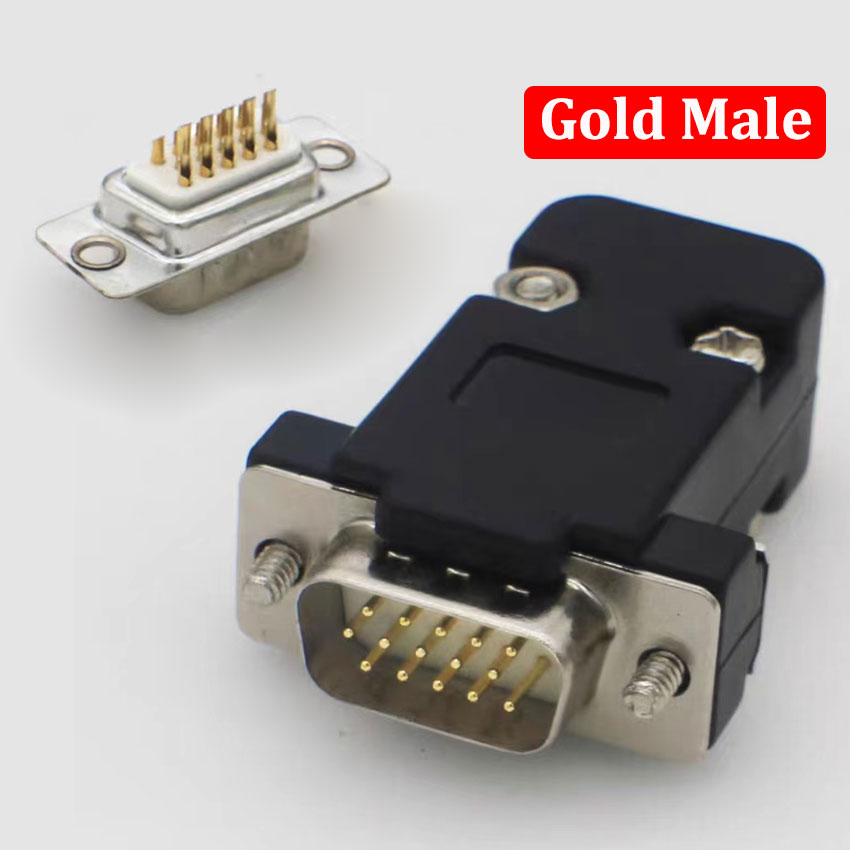 Conector adaptador DB15 de enchufe de soldadura VGA, conector DB15 hembra y macho, puerto D Sub HDB15, enchufe de 3 filas y 15 pines, interfaz de vídeo de ordenador: Plata